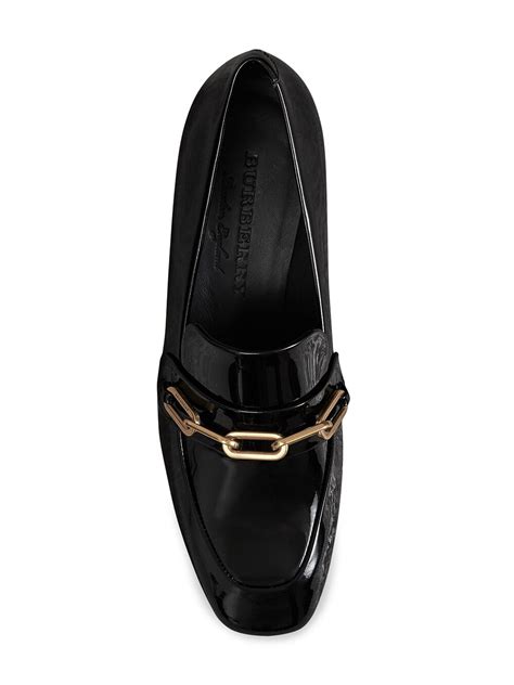 harrods burberry link detail patent leather block-heel loafers|Mens Burberry black Patent Leather Loafers .